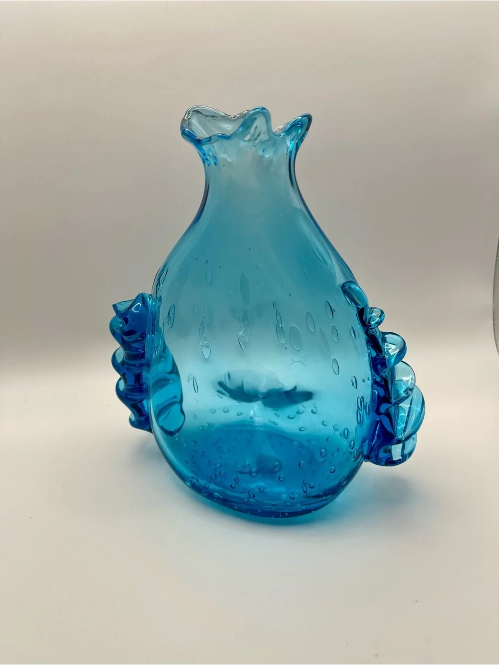 Murano Style MCM Handblown Blue Glass Art Vase 8”
